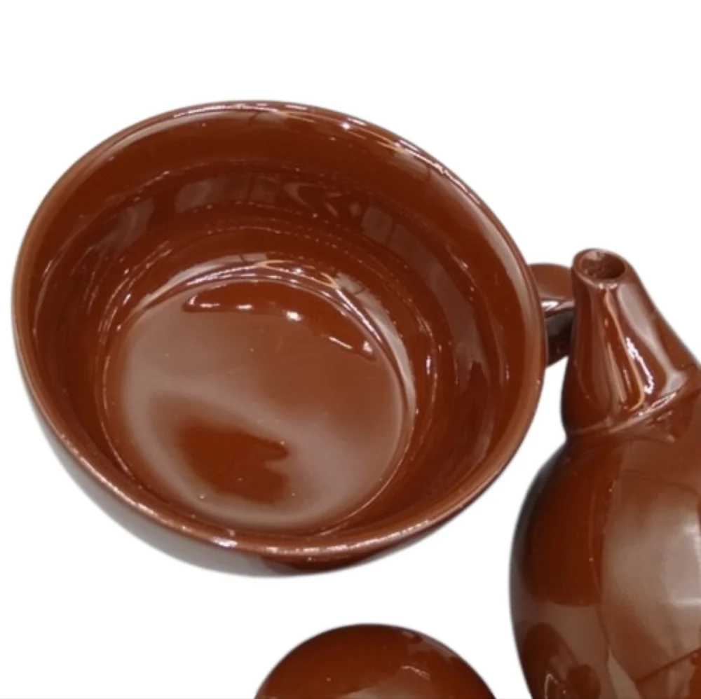 Metropolitan Tea Dark Brown Ceramic Tea for One Stacked Cup Mug and Teapot
